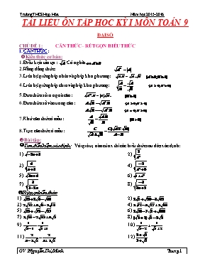 Tài liệu ôn tập học kỳ I môn Toán 9